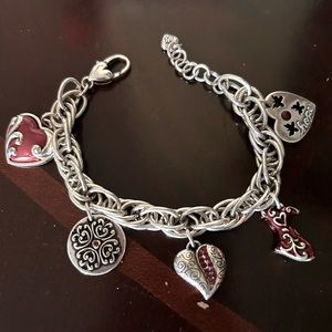 Brighton HEART OF HOPE Red Dress Crystal Heart Silver Charm Bracelet